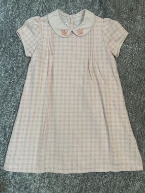 EEUC Dondolo Pink windowpane Peter Pan crown embroidered Collar Dress